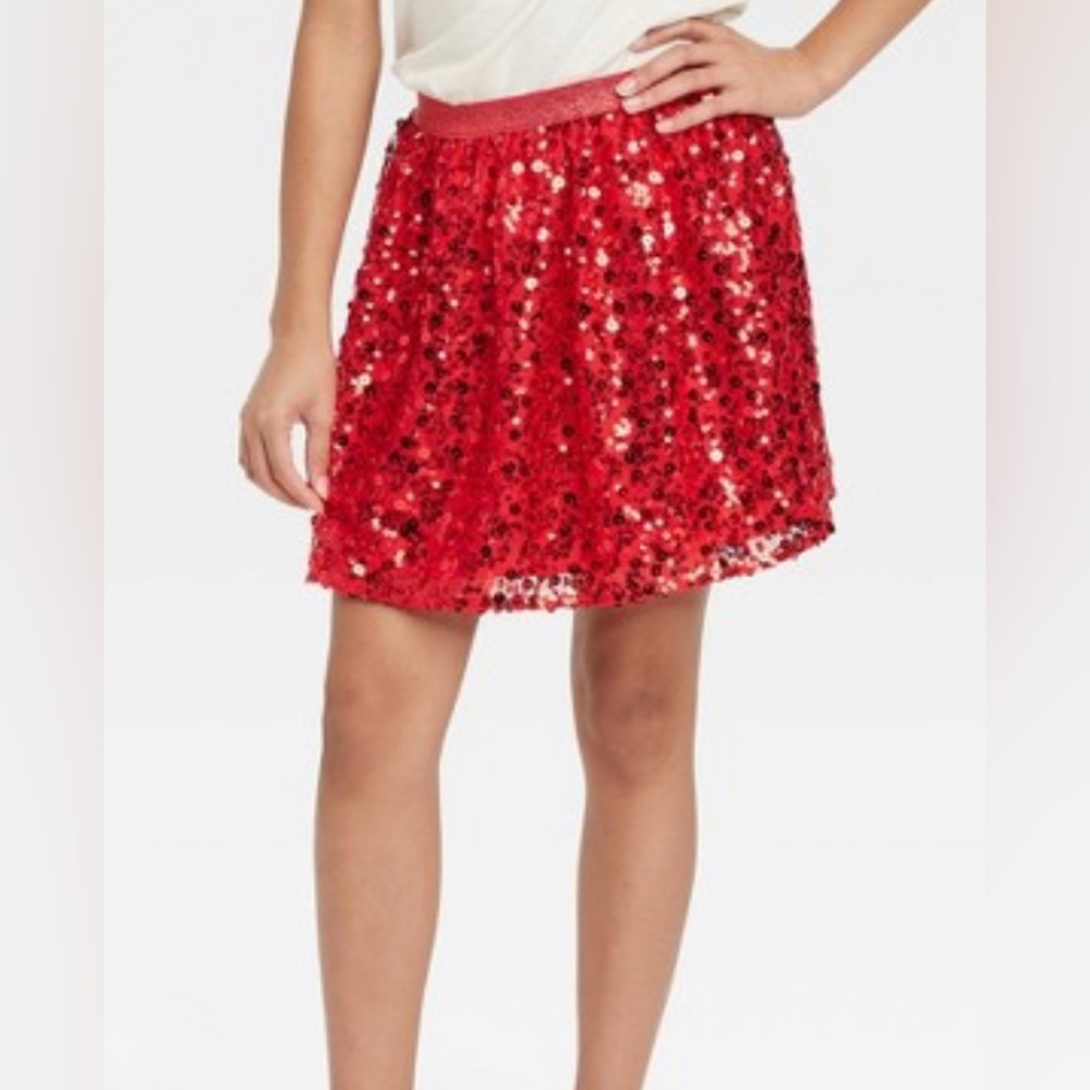 NWT Cat & Jack Red Sequin Skirt. Girls XL (14/16)